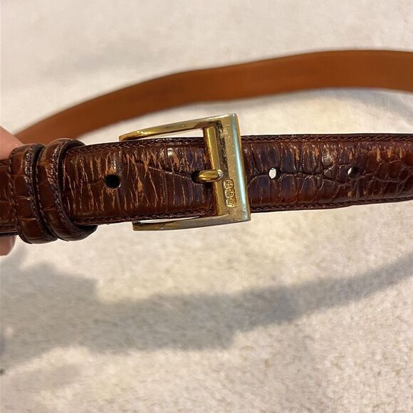 Ralph Lauren Brown Leather Belt Boys L Gold Buckle Church Uniform Animal Print - Picture 6 of 13